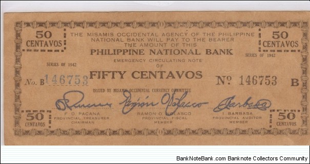 S-576a RARE Misamis Occidental 50 Centavos note. Banknote