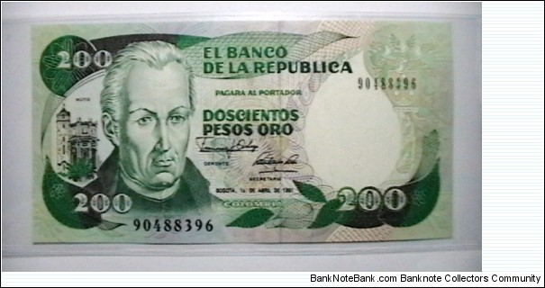 Colombia 1991d 200 Peso Oro KP# 429(426b)  Banknote