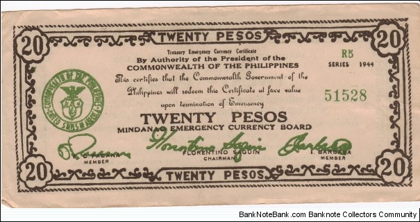 S-528c Mindanao 20 Pesos note. Banknote