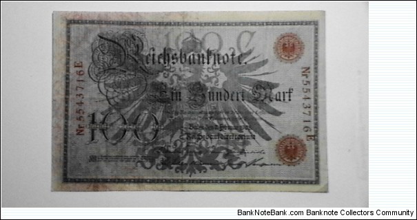 Germany 1908 100 Mark KP# 33  Banknote