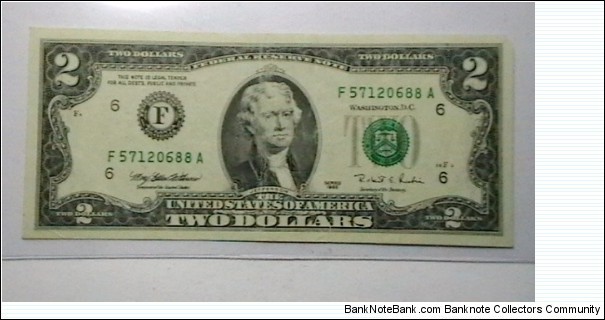 U.S. FRN series 1995 2 Dollar district F Banknote