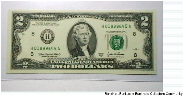 U.S. FRN series 2003A 2 dollar district H  Banknote