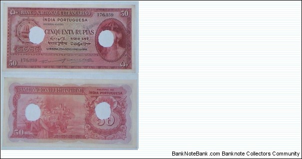 Portuguese-India. 50 Rupias. Cancelled. Banknote