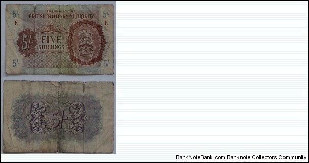 5 Shillings. British Military Authority. Banknote