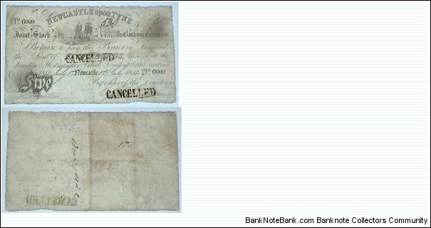 5 Pounds. Newcastle Upon Tyne Bank. Cancelled. Banknote