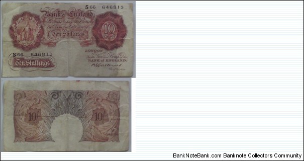 10 Shillings. BS Catterns signature.  Banknote