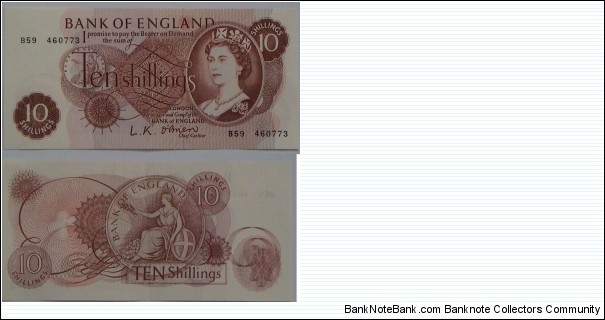 10 Shillings. LK O'Brien signature.  Banknote