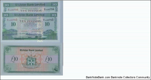 Northern Ireland. 10 Pounds. Ulster Bank issue.  Banknote