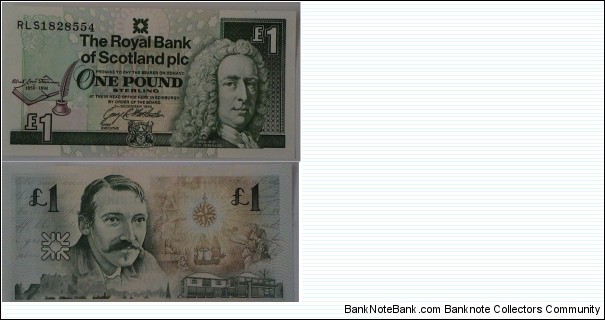 1 Pound. Royal Bank of Scotland PLC. Commemorative for Robert Louis Stevenson. 2 million notes issued.
 Banknote