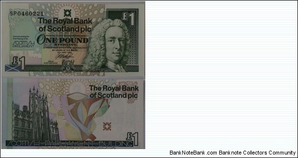1 Pound. Royal Bank of Scotland PLC. Commemorating the First meeting of Scottish Parliament. Banknote