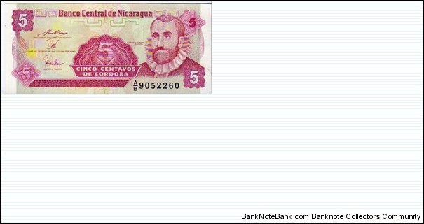 5 Centavos de Cordoba ___ pk# 168 ___ Different Signature Banknote