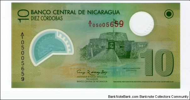 Polymer Issued 10 Cordobas Banknote