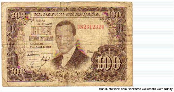 100 Pesetas __ pk# 145 __ 07.04.1953 Banknote