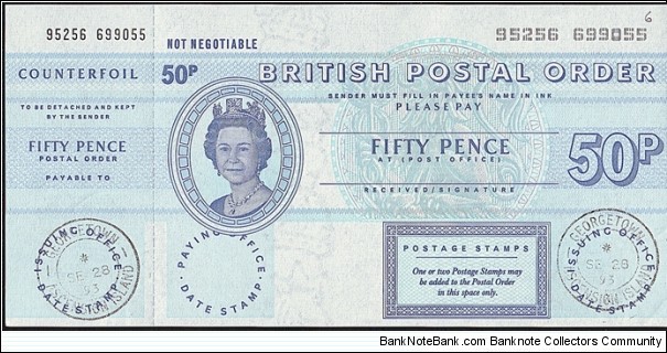 Ascension 1993 50 Pence postal order. Banknote