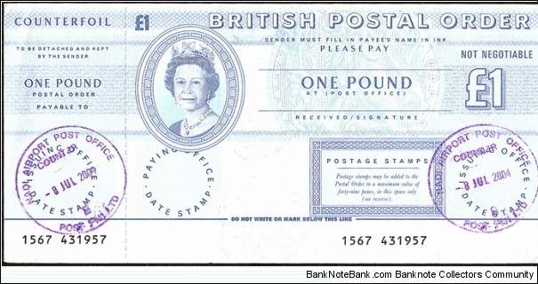 Fiji 2004 1 Pound postal order. Banknote