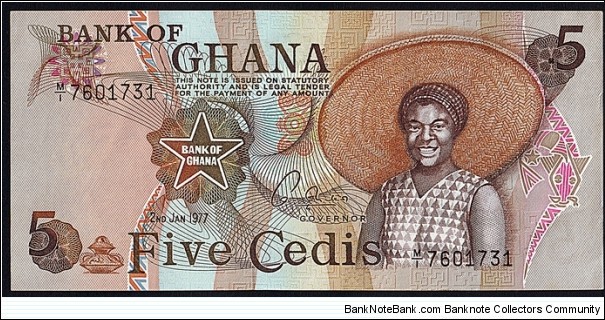 Ghana 1977 5 Cedis. Banknote