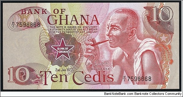 Ghana 1977 10 Cedis. Banknote