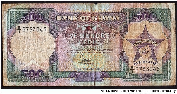 Ghana 1986 500 Cedis. Banknote