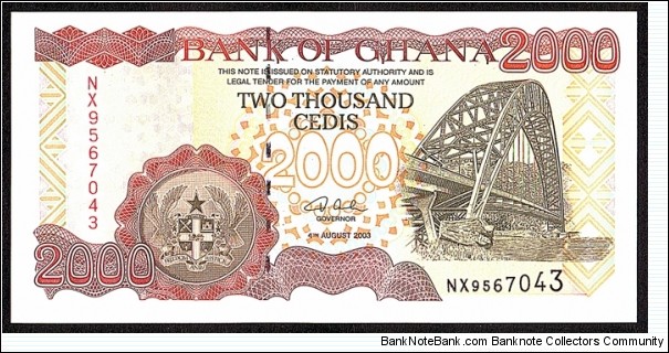 Ghana 2003 2,000 Cedis. Banknote