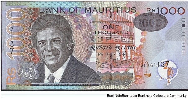 Mauritius 2004 1,000 Rupees. Banknote