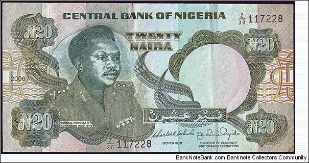 Nigeria 2006 20 Naira.

Possibly unlisted in Pick. Banknote
