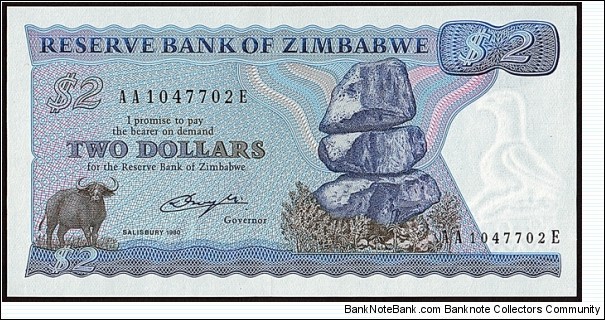 Zimbabwe 1980 2 Dollars. Banknote