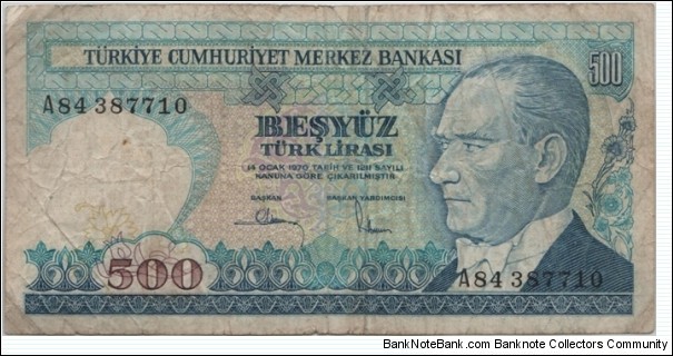 Turkey 500 Lira 1970 Banknote