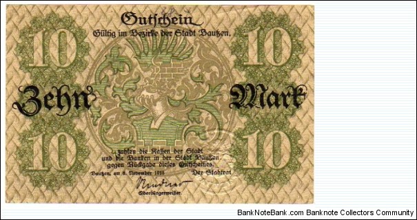 *NOTGELD*__10Mark__pk# NL__Bautzen__08.11.1918 Banknote