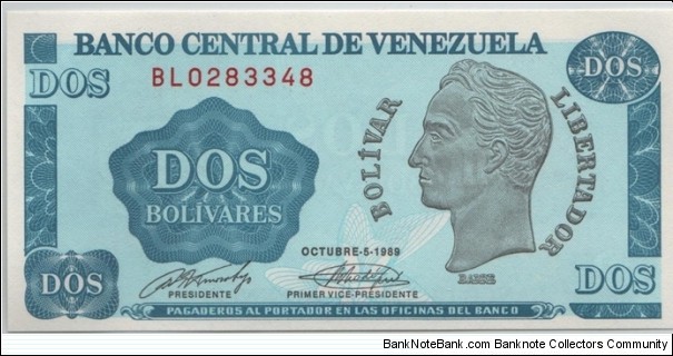 Venezuela 2 Bolivares 1989 Banknote