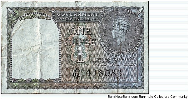 India 1940 1 Rupee. Banknote