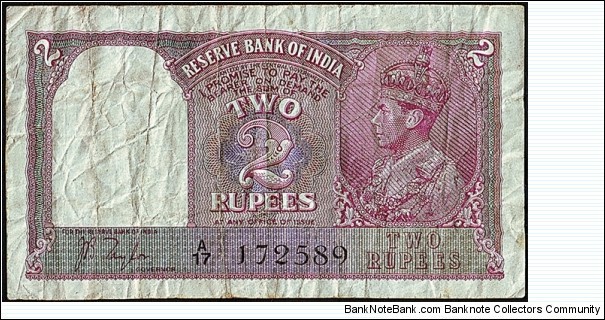 India N.D. 2 Rupees. Banknote