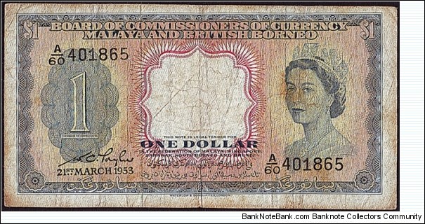 Malaya & British Borneo 1953 1 Dollar. Banknote