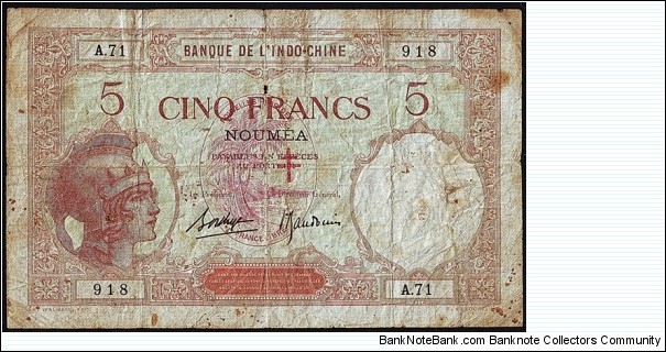 New Hebrides N.D. 5 Francs. Banknote