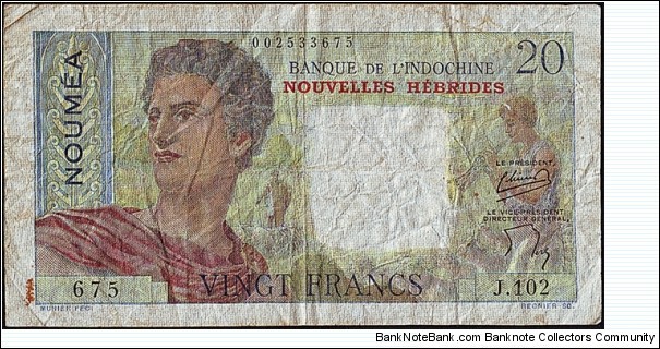 New Hebrides N.D. 20 Francs. Banknote