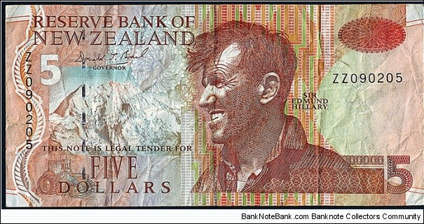 New Zealand N.D. (1992) 5 Dollars.

Replacement note. Banknote