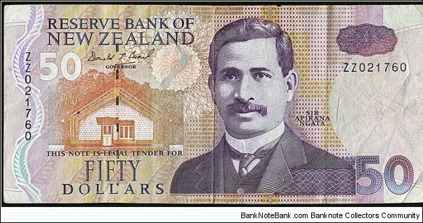 New Zealand N.D. (1992) 50 Dollars.

Replacement note. Banknote