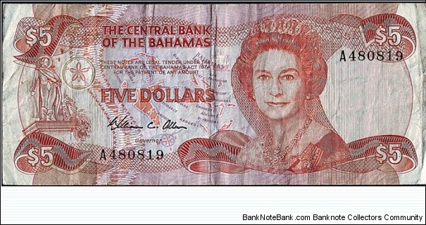 Bahamas N.D. 5 Dollars. Banknote