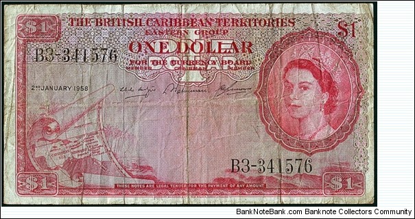 British Caribbean Territories (Eastern Group) 1958 1 Dollar. Banknote