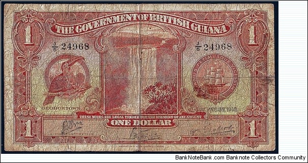 British Guiana 1942 1 Dollar. Banknote