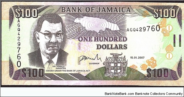 Jamaica 2007 100 Dollars. Banknote