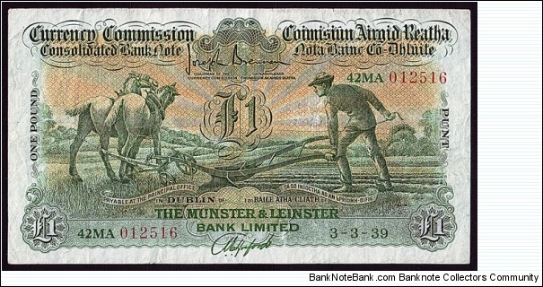 Ireland 1939 1 Pound. Banknote