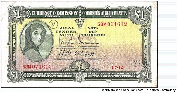 Ireland 1942 V 1 Pound. Banknote