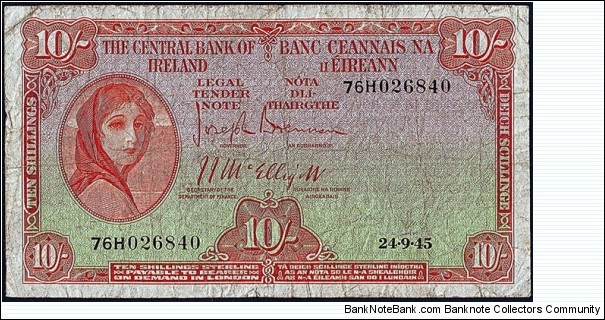 Ireland 1945 10 Shillings. Banknote