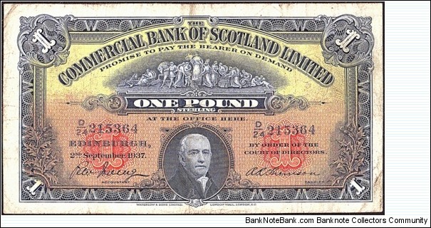 Scotland 1937 1 Pound. Banknote