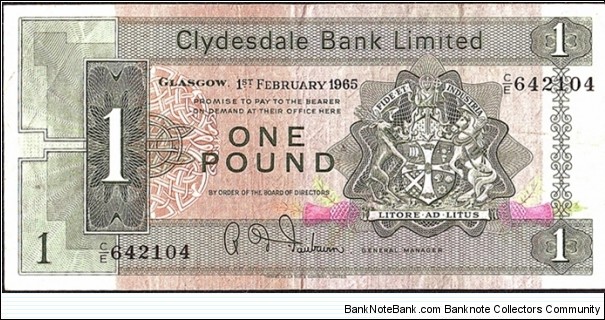 Scotland 1965 1 Pound. Banknote