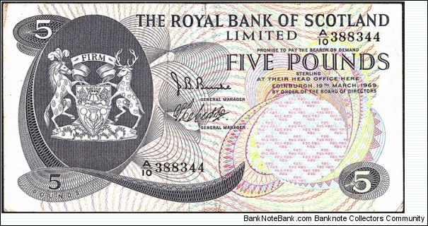 Scotland 1969 5 Pounds. Banknote