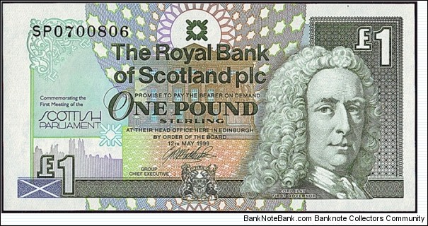 Scotland 1999 1 Pound.

1st. Meeting of the Scottish Parliament. Banknote