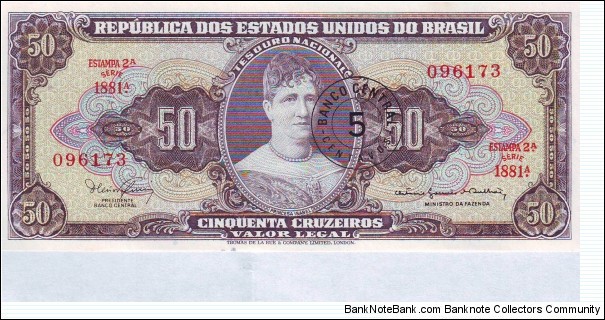  5 Centavos on 50 Cruzeiros Banknote