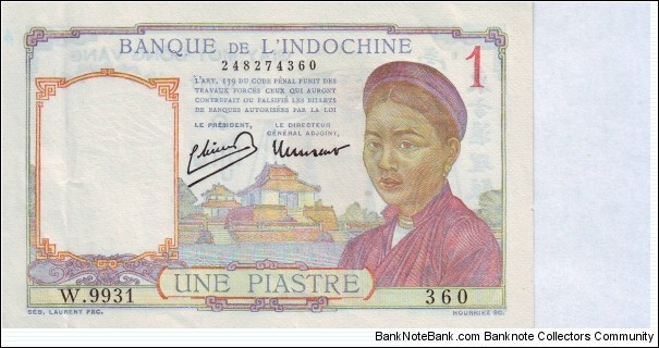  1 Piastre French Indo China Banknote