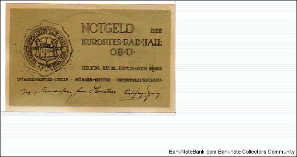 *NOTGELD*__50 Heller__pk# NL__Bad Hall__31.12.1920 Banknote